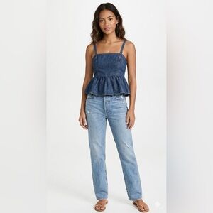 Celebrity Pink Blue Denim Peplum Tank Top